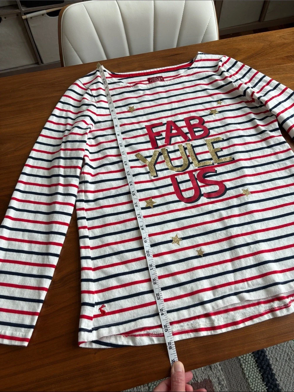 Joules Harbor Tee “Fab Yule Us” Striped Top | Size US 10 🇺🇸 - Picture 6 of 8
